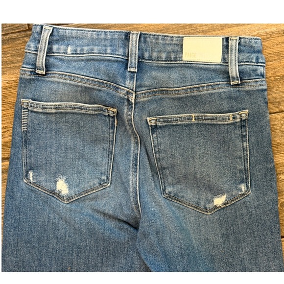 Paige Anessa Straight High Rise Raw Hem Blue Jeans Size 28x26 Ankle Stretch EUC - Picture 9 of 10